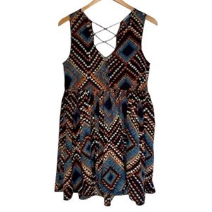 EN CREME Strappy Back Babydoll Sleeveless Mini Bohemian Dress Women’s Medium